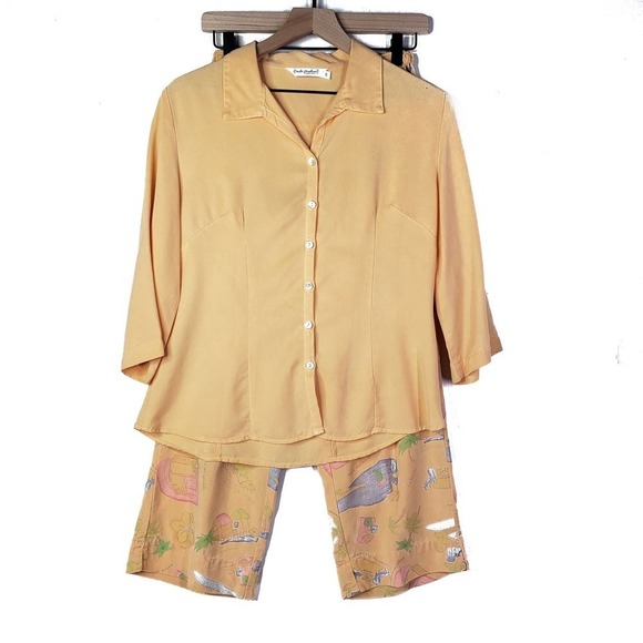 Fresh Produce Tencel 2pc Set Outfit Button Front Top Capris S Light Orange - Picture 1 of 14